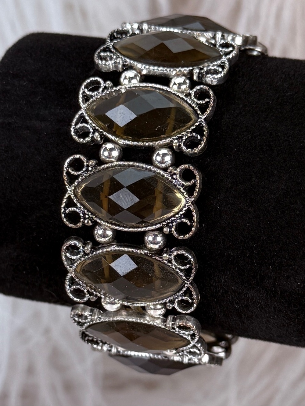Vintage Smoky Marquise Link Stretch Bracelet